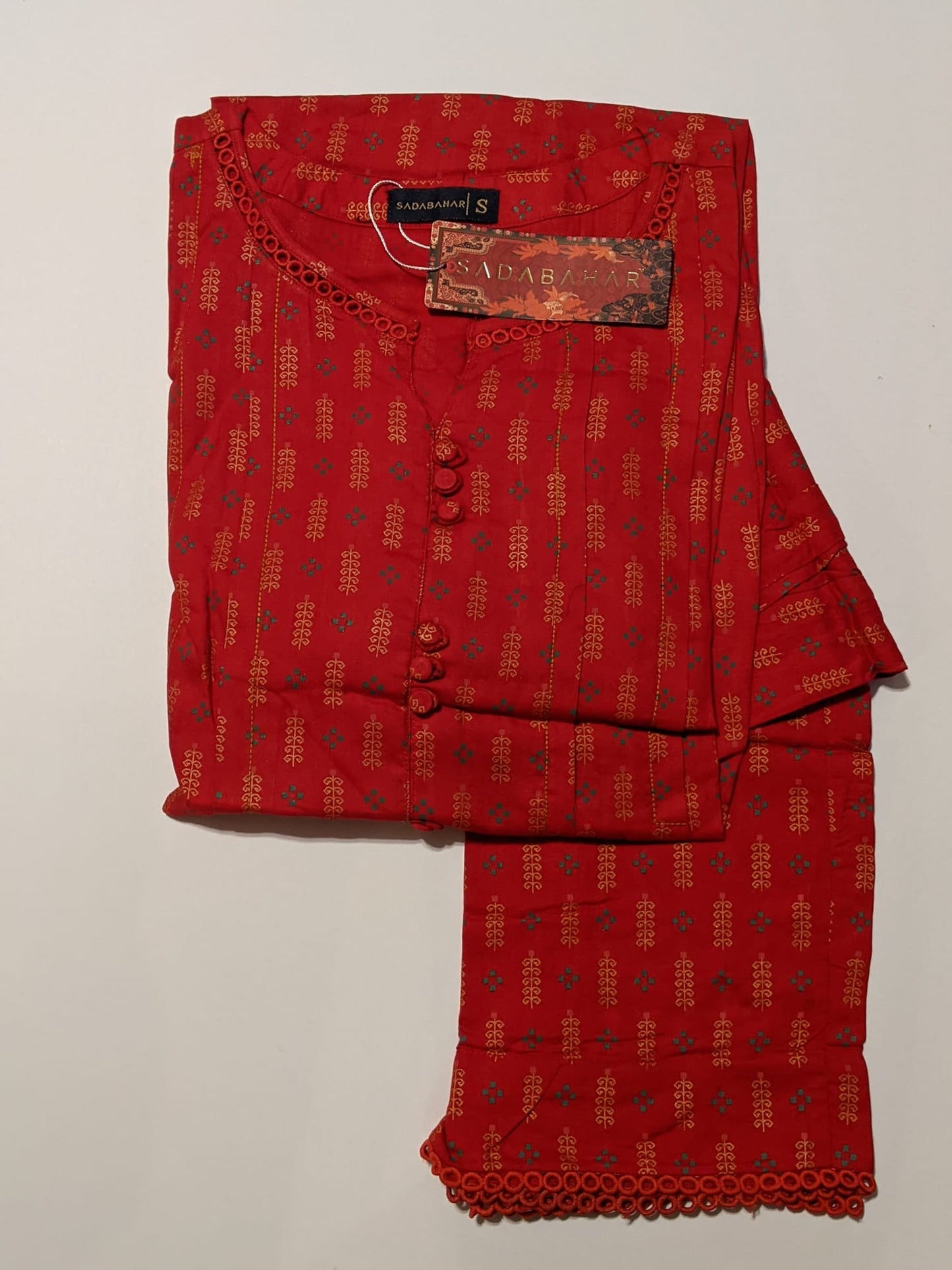 SADABAHAR red linen kameez shalwar