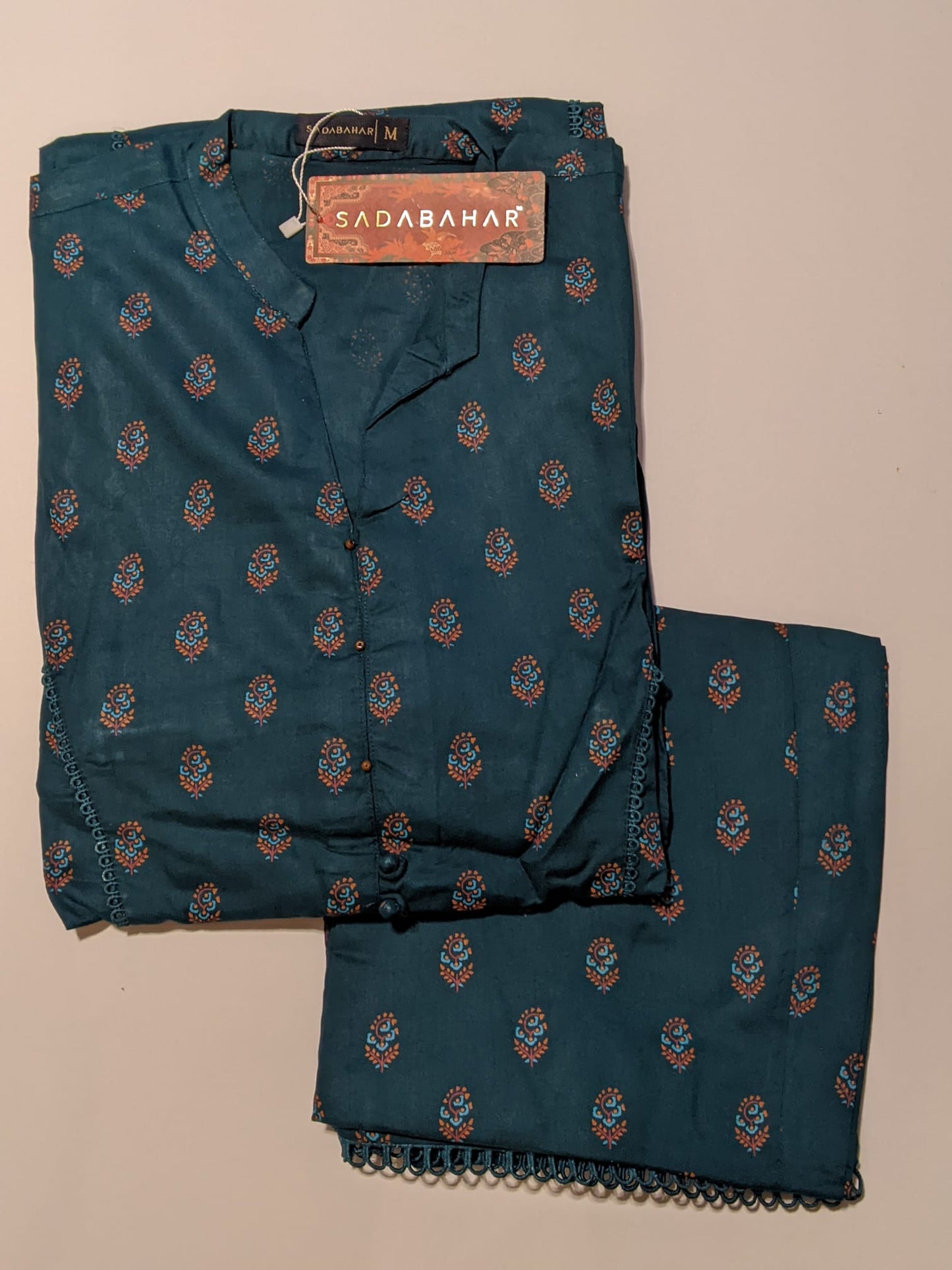 SADABAHAR blue linen kameez shalwar