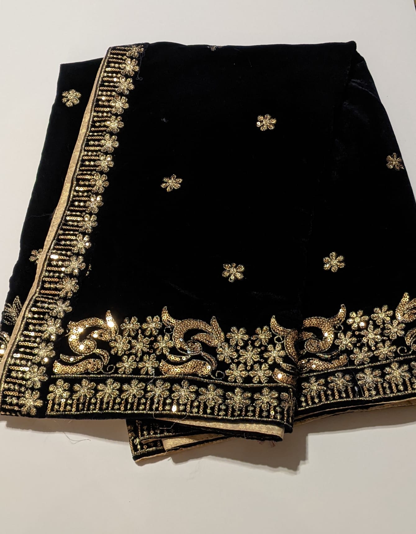 Black Velvet Shawl with Golden Work