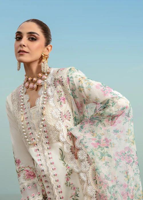 Pearl White and Blush Pink - Saira Shakira Luxury Lawn Eid Collection