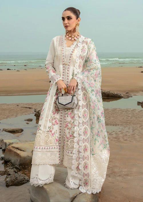 Pearl White and Blush Pink - Saira Shakira Luxury Lawn Eid Collection