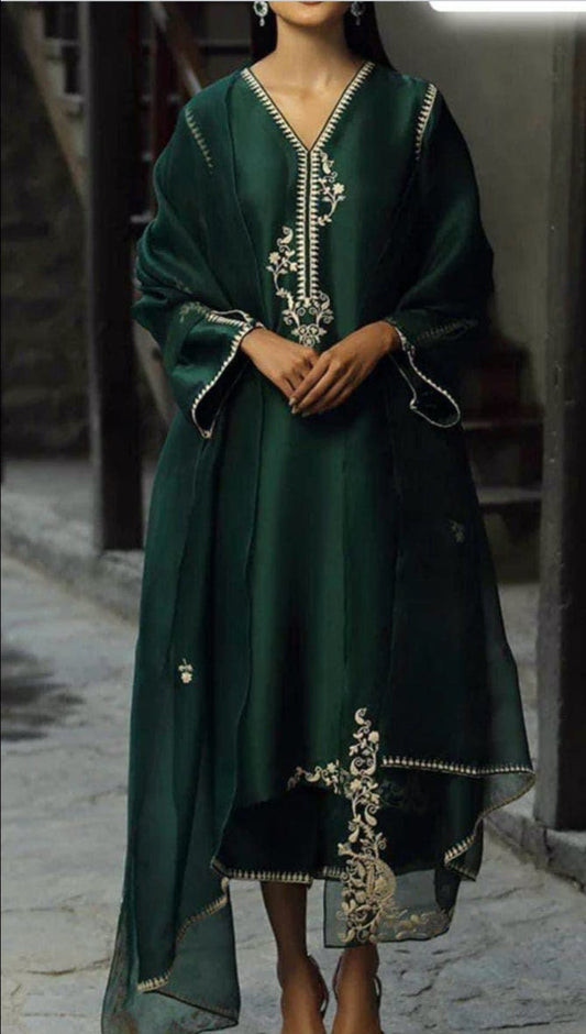 Dark Green Embroidered Suit