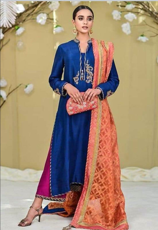 Blue Embroidered Suit