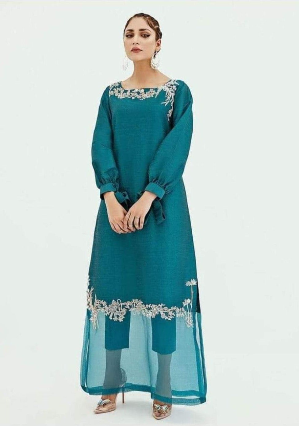 Teal with Ivory Embroidered Ensemble