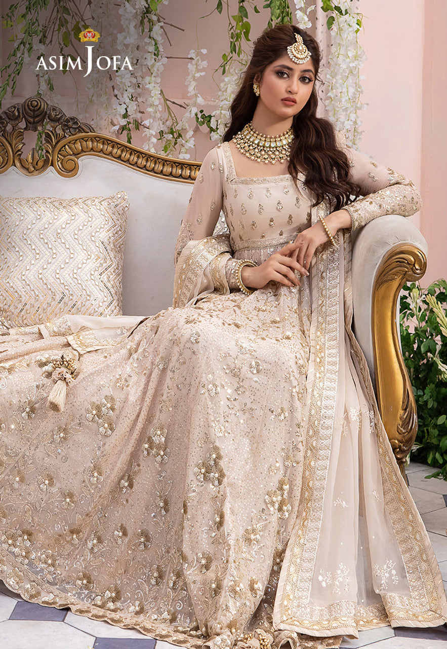 Chandni Luxury Chiffon Collection 3 Piece Custom Stitched Suit - Off-White