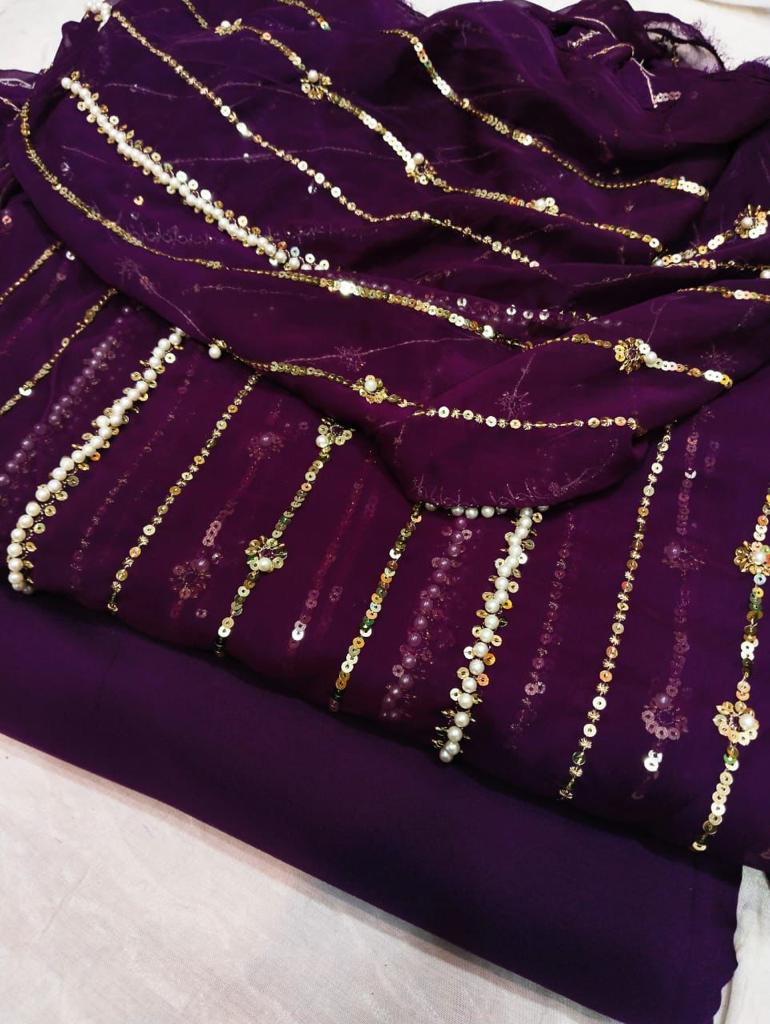 2.5 Yards Pearls Embroidery Work Dupatta - Available by Order