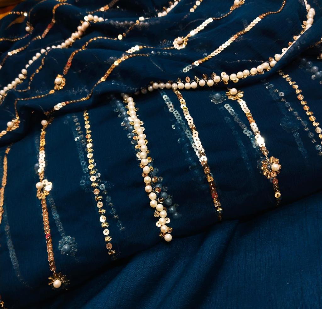 2.5 Yards Pearls Embroidery Work Dupatta - Available by Order