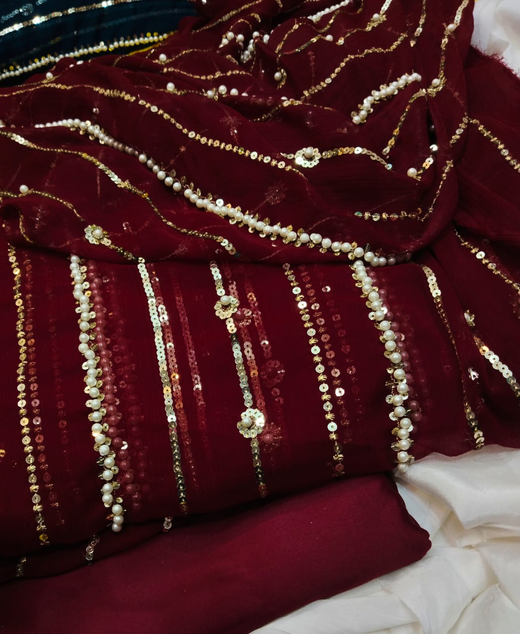 2.5 Yards Pearls Embroidery Work Dupatta - Available by Order