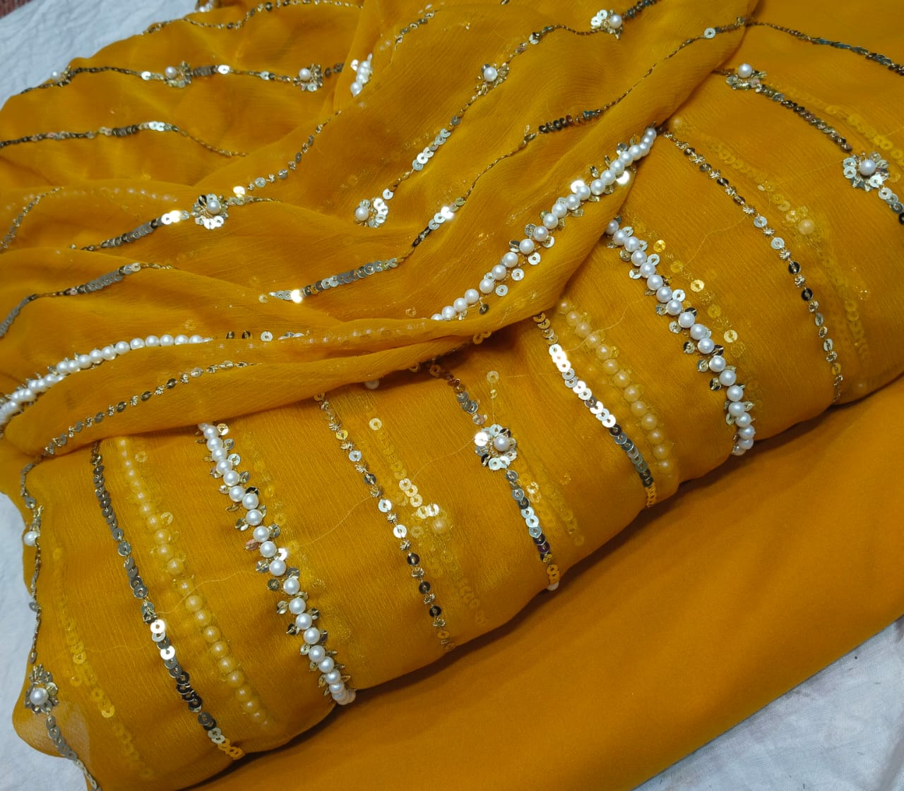 2.5 Yards Pearls Embroidery Work Dupatta - Available by Order