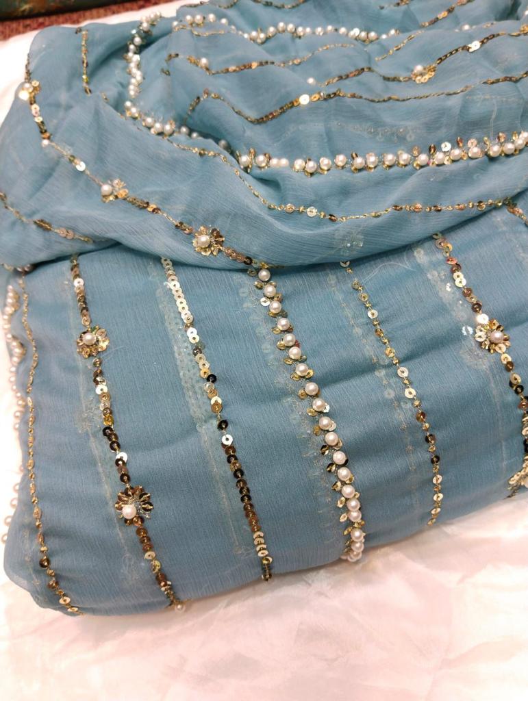 2.5 Yards Pearls Embroidery Work Dupatta - Available by Order