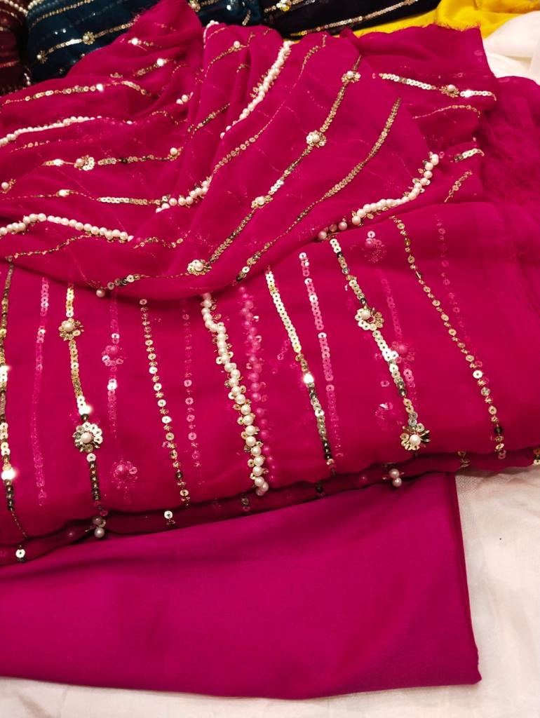 2.5 Yards Pearls Embroidery Work Dupatta - Available by Order