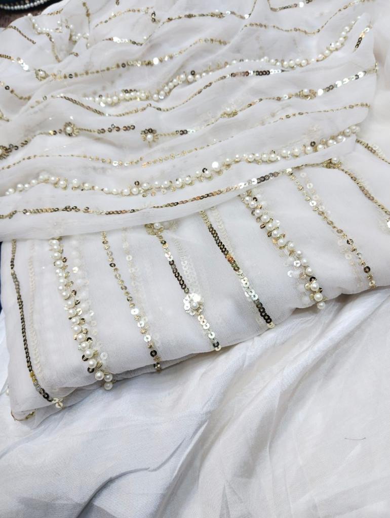 2.5 Yards Pearls Embroidery Work Dupatta - Available by Order