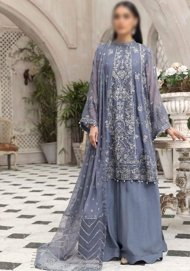 Chiffon Embroidered Suits with Embroidery Velvet Shawl and Embroidery Dupatta Unstitched 3 Piece Luxury Collection