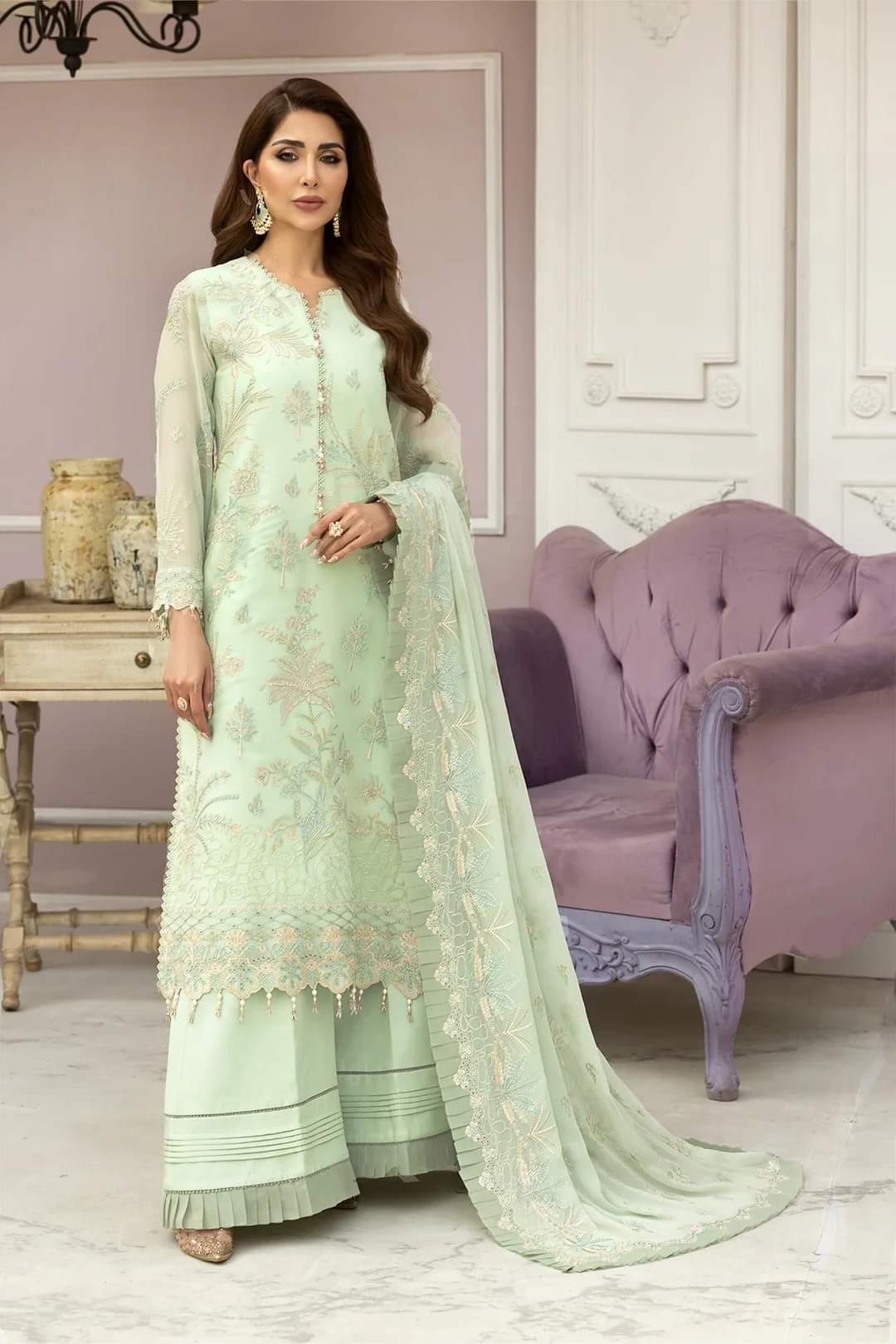 Chiffon Embroidered Suits with Embroidery Velvet Shawl and Embroidery Dupatta Unstitched 3 Piece Luxury Collection