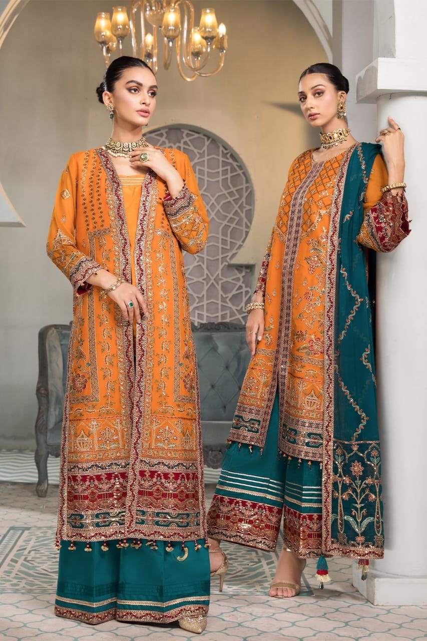 Chiffon Embroidered Suits with Embroidery Velvet Shawl and Embroidery Dupatta Unstitched 3 Piece Luxury Collection