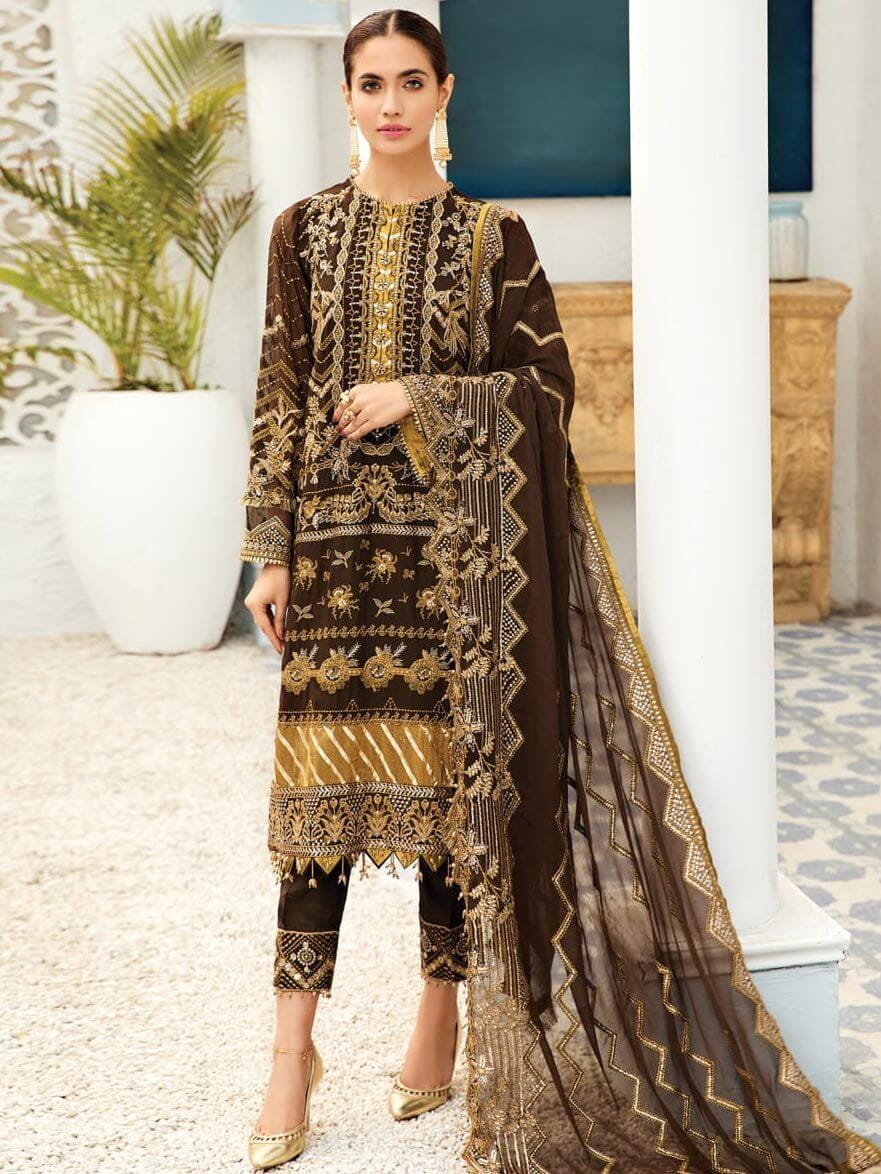 Chiffon Embroidered Suits with Embroidery Velvet Shawl and Embroidery Dupatta Unstitched 3 Piece Luxury Collection