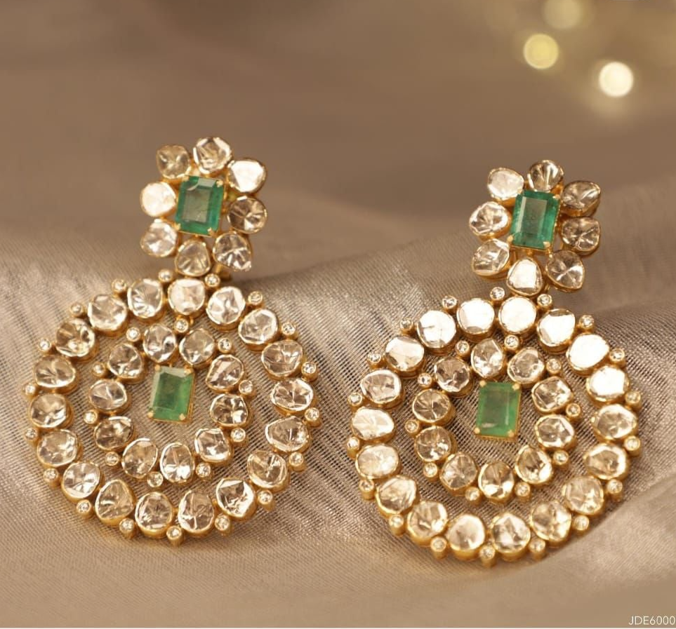 Gold Earrings with Emerald Accents