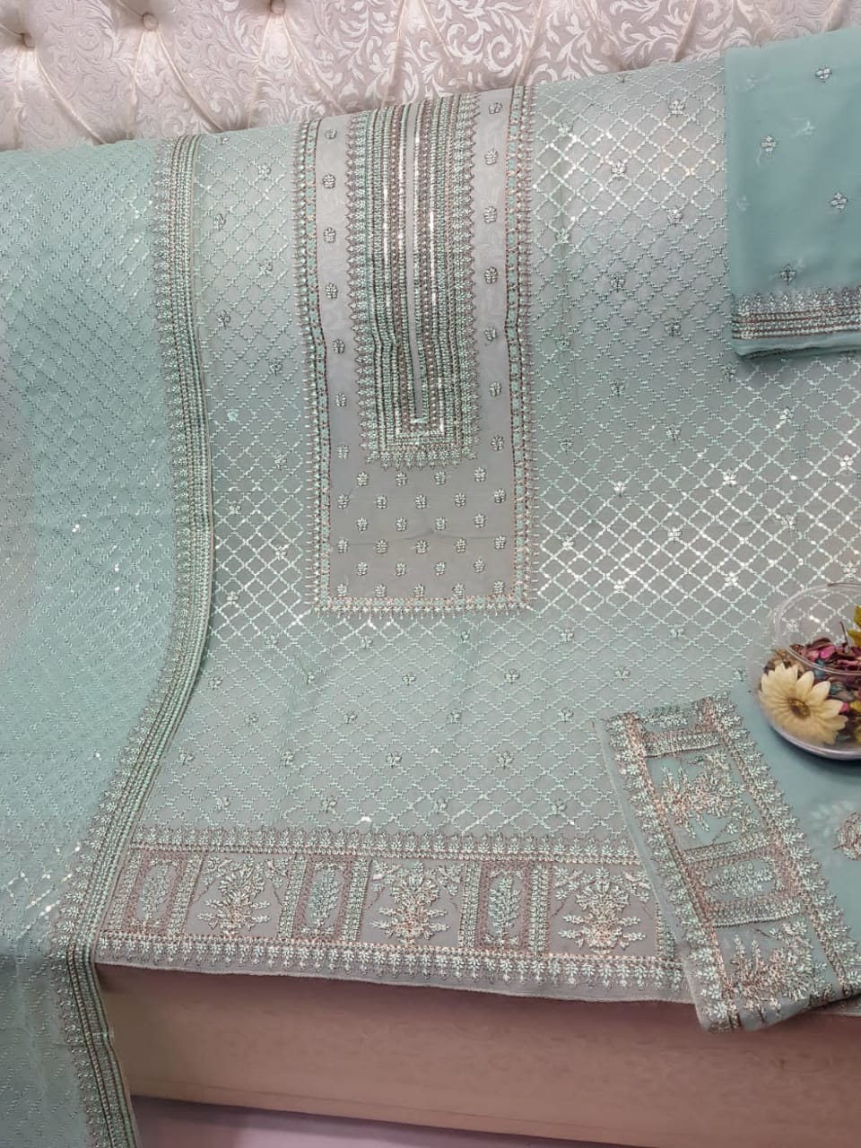 Beautiful Bareeze Embroidered Chiffon Custom Suits