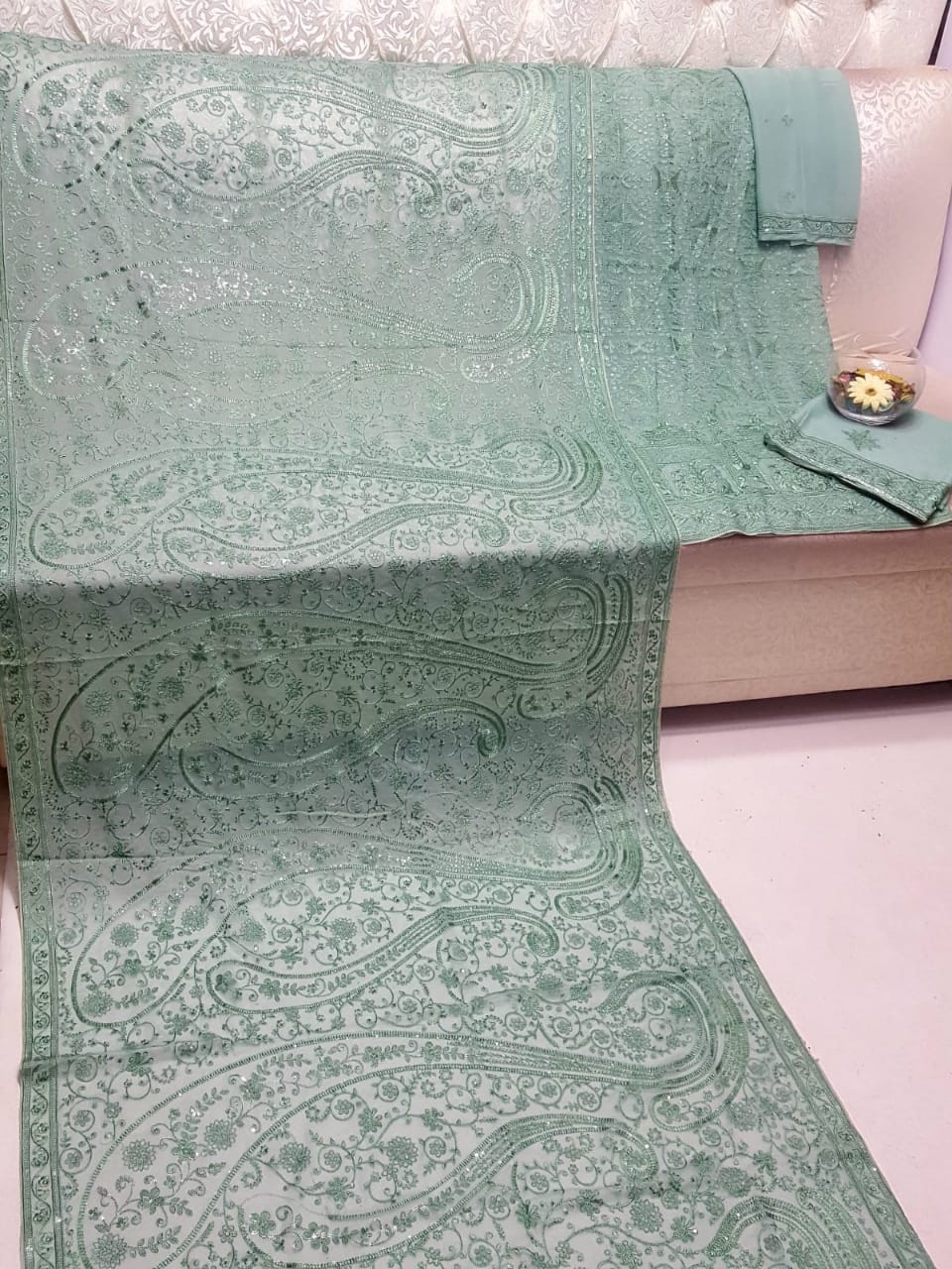 Beautiful Bareeze Embroidered Chiffon Custom Suits