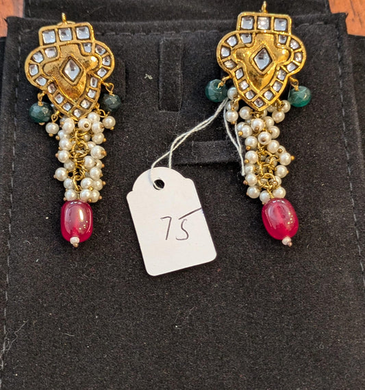 Traditional Hanging Pearl Earrings with Accents