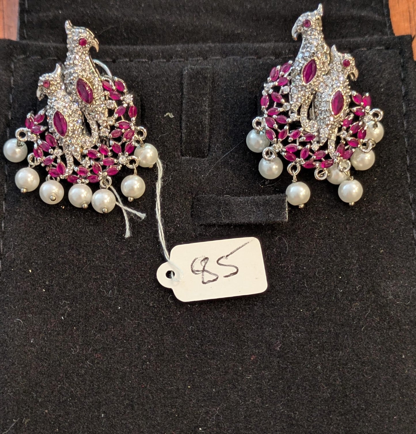 Twin Bird Pink Real Silver Earrings