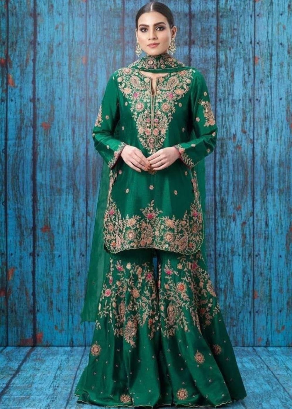 Emerald Green Handwork Palazzo Suit