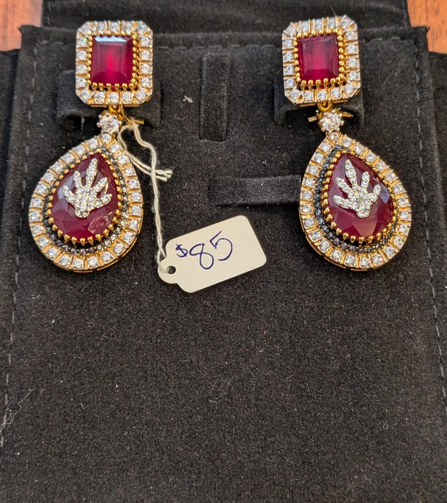 Real Silver Ruby Red Drop Earrings