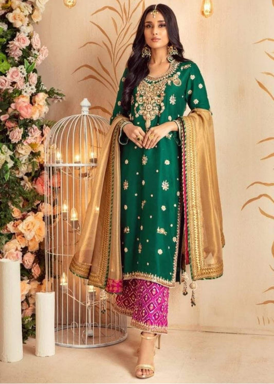 Pink and Green Wide Leg Salwar