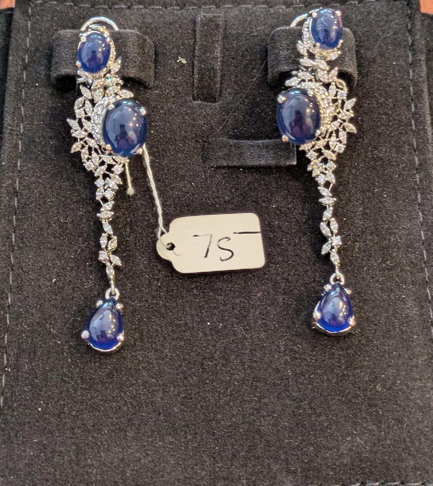 Real Silver Sapphire Hanging Earrings