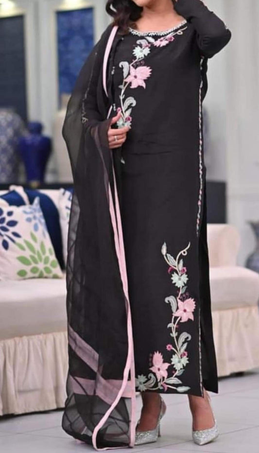 Midnight Black Salwar Kameez with Pink Accents