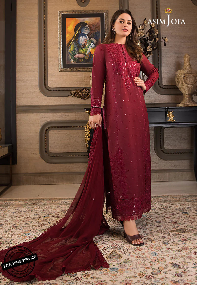 Asim Jofa Carmine Red Cotton Suit