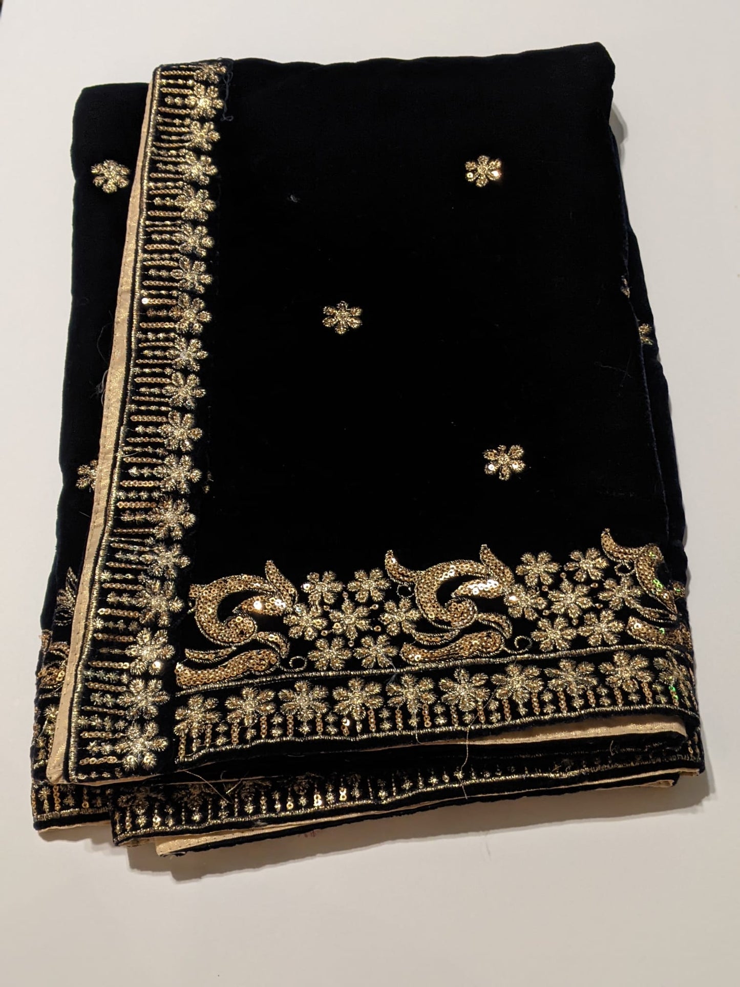 Black Velvet Shawl with Golden Work