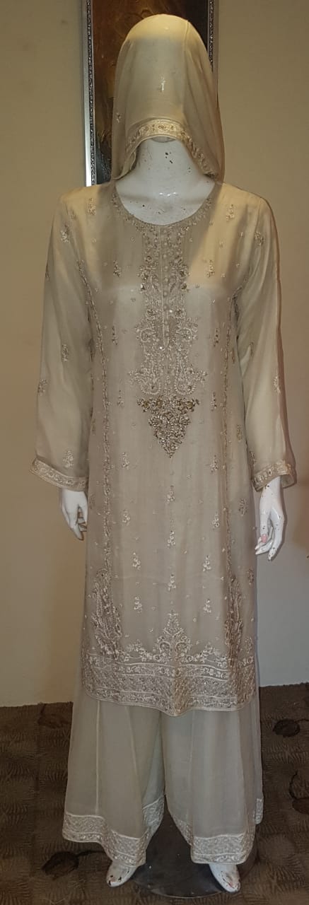 Beige Chiffon 3-piece suit