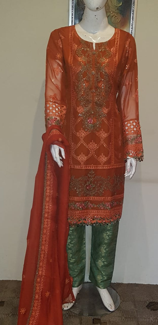 Orange Chiffon 3-Piece Suit