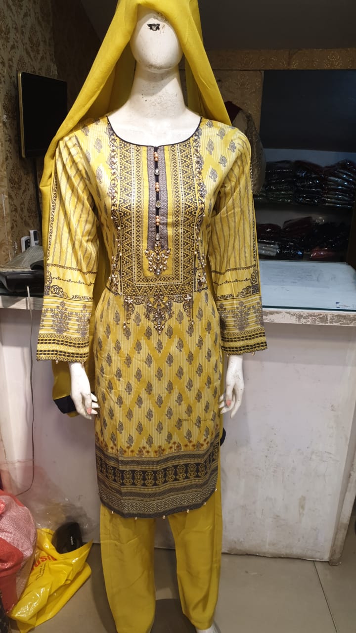 3-Piece Yellow Lawn Suit